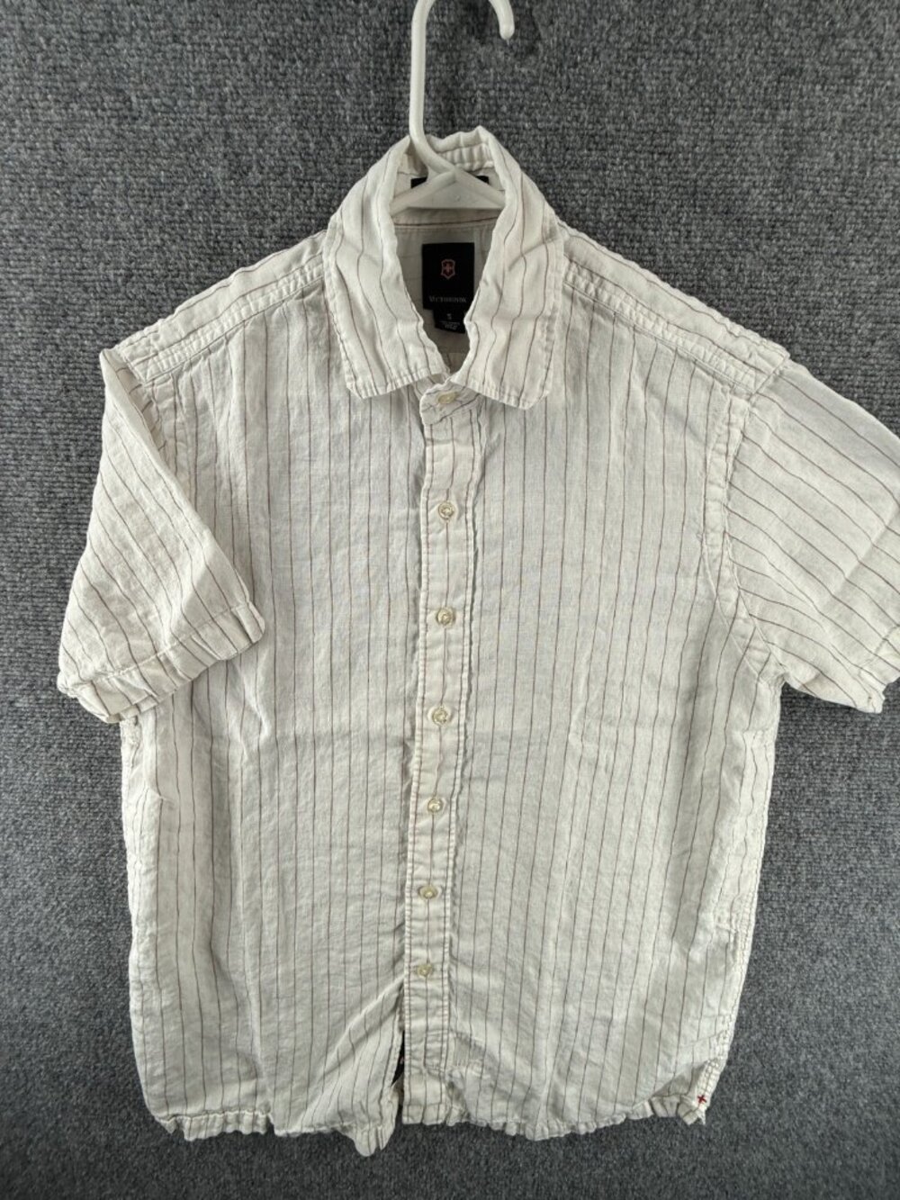 Victorinox Type A2 Linen Tailored Fit Short Sleeve Striped Small Button Up Shirt